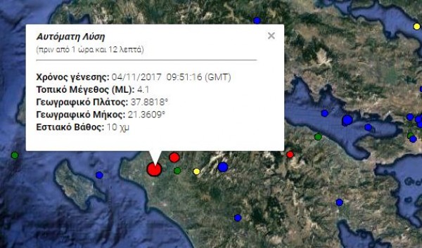 Ισχυρός σεισμός 4,1 Ρίχτερ στην Αμαλιάδα
