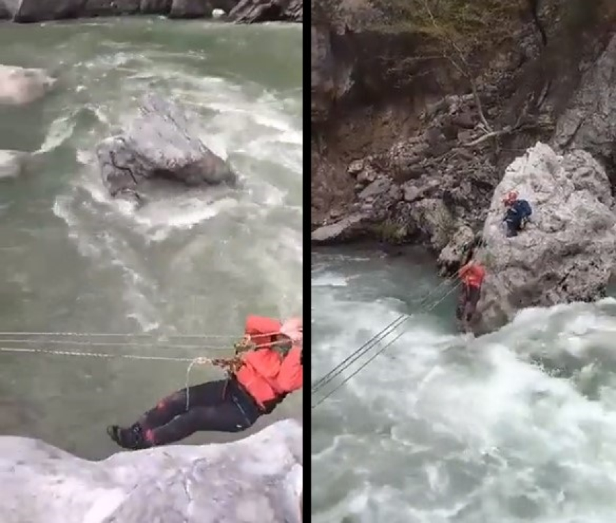 Καρέ - καρέ η διάσωση ορειβατών που λαχτάρησαν εγκλωβισμένοι σε βράχους στον ποταμό Αώο