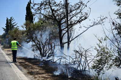 Δίπλα στο εργοστάσιο Τιτάν η φωτιά στα Δερβενοχώρια, μάχη να μην φτάσει στη Μάνδρα