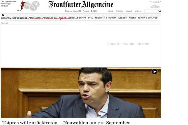 Πρώτη είδηση στα Γερμανικά ΜΜΕ η παραίτηση Τσίπρα και οι εκλογές 