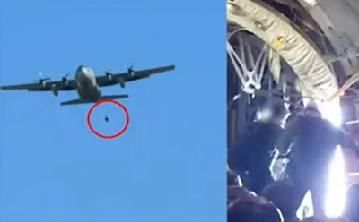 Απίστευτο ατύχημα στον αέρα: Έλληνας αλεξιπτωτιστής κρεμόταν για πολλά λεπτά από C-130 (βίντεο)