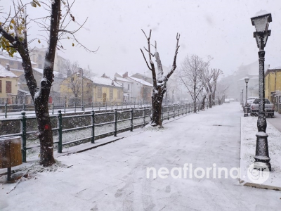 Χιόνια και στη Φλώρινα, λευκό πέπλο σκέπασε την πόλη