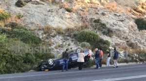 Τροχαίο στην Κρήτη- Ανατράπηκε αυτοκίνητο στον ΒΟΑΚ (pic)