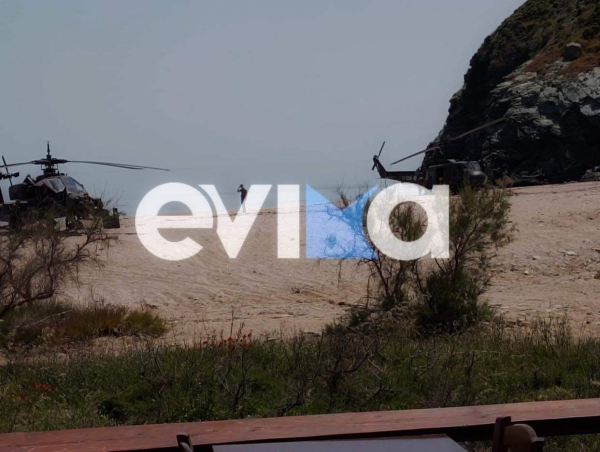 Αναγκαστική προσγείωση ελικοπτέρου «Απάτσι» σε παραλία της Εύβοιας, καλά στην υγεία του το πλήρωμα