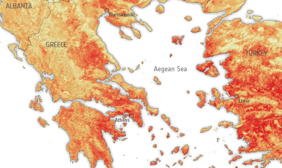 EOΔ: Πάνω από 50 βαθμούς η θερμοκρασία στην επιφάνεια σε πολλά μέρη της Ελλάδας